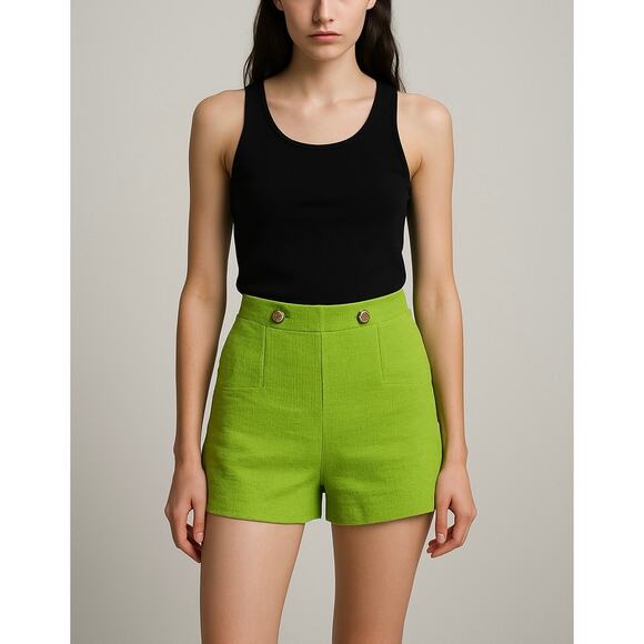 Zara Pants - ZARA Lime Green High-Waisted Textured Shorts M
